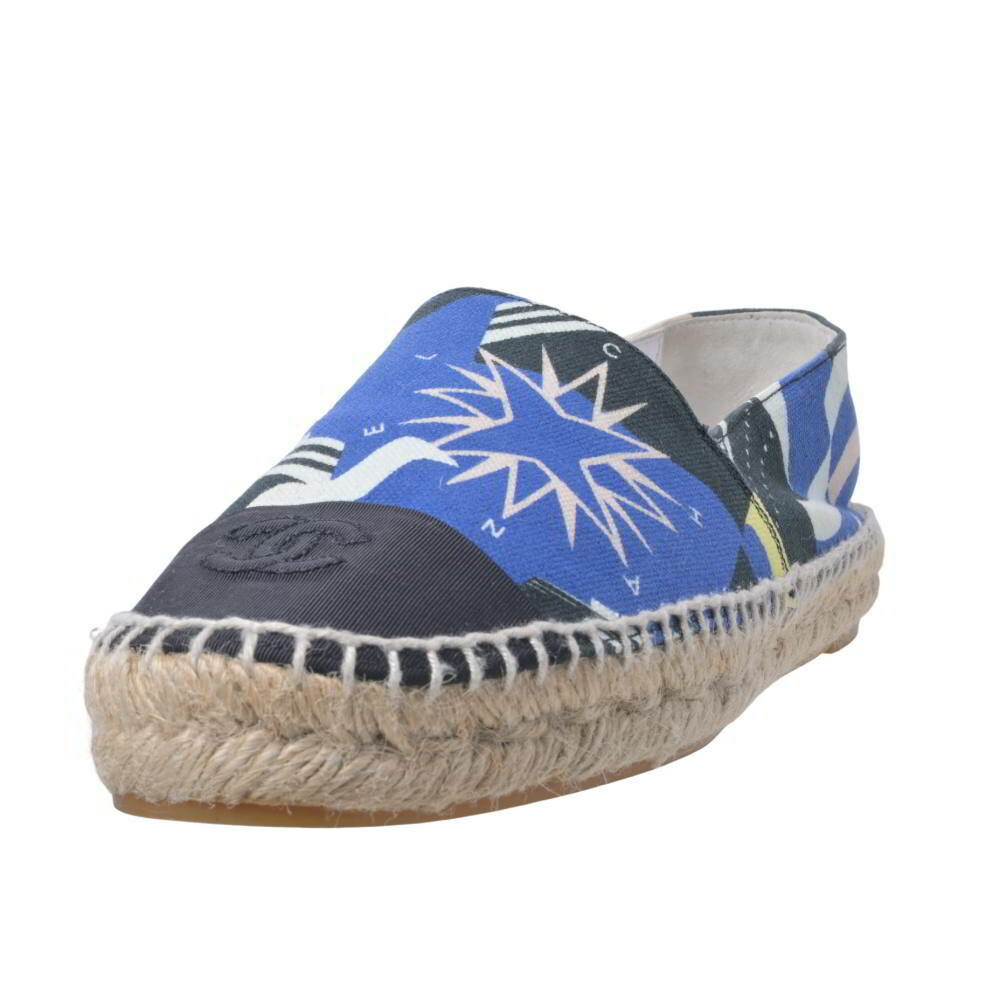 CHANEL ココマーク 帆布 エスパドリーユ スリッポン 37 青み シャネル 【中古】