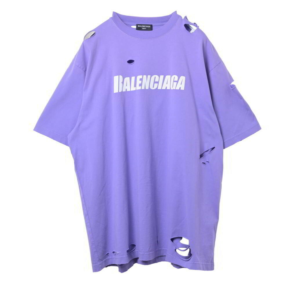 BALENCIAGA 651795 デストロイ製作 ロゴタイプ刷り上げる プルオーバー XS パープル バレンシアガ 【中古】