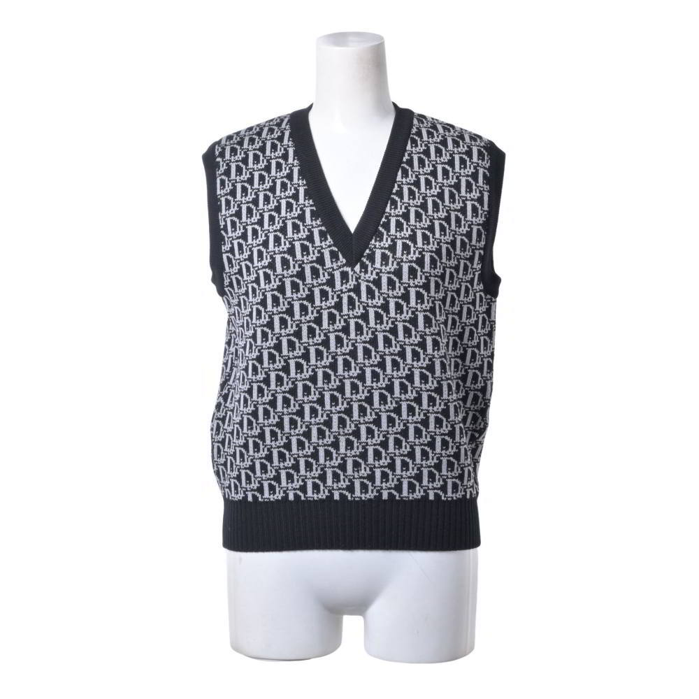 Christian Dior ヴィンテージ トロッター柄 羊毛 編み物 より良い L 黒いこと ディオール 【中古】