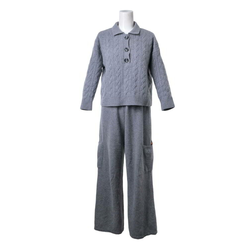 TENNE イタリア製 羊毛 編み物 セットアップ - 薄墨色 拾 【中古】