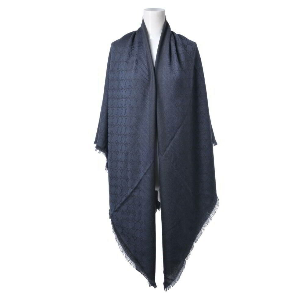 GUCCI 281942 GG柄 地絹羊毛混 えり巻き 袈裟 140×140 薄墨色 グッチ 【中古】