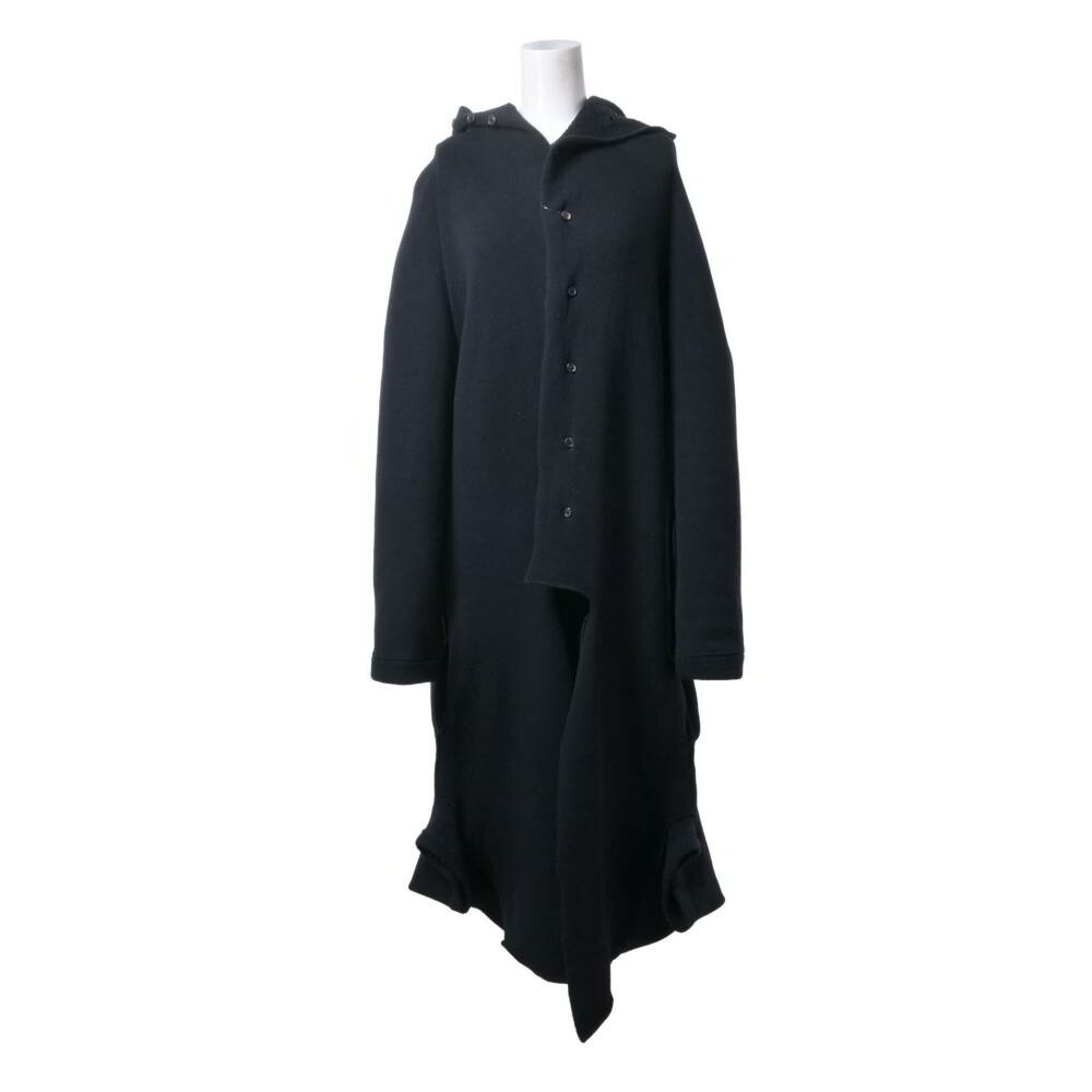 Y\u0027s 2015SS YU-T54-362 カットアウト うつり変わり ウールスウェット フーデット 厚地の外套 3 黒いこと ワイズ 【中古】