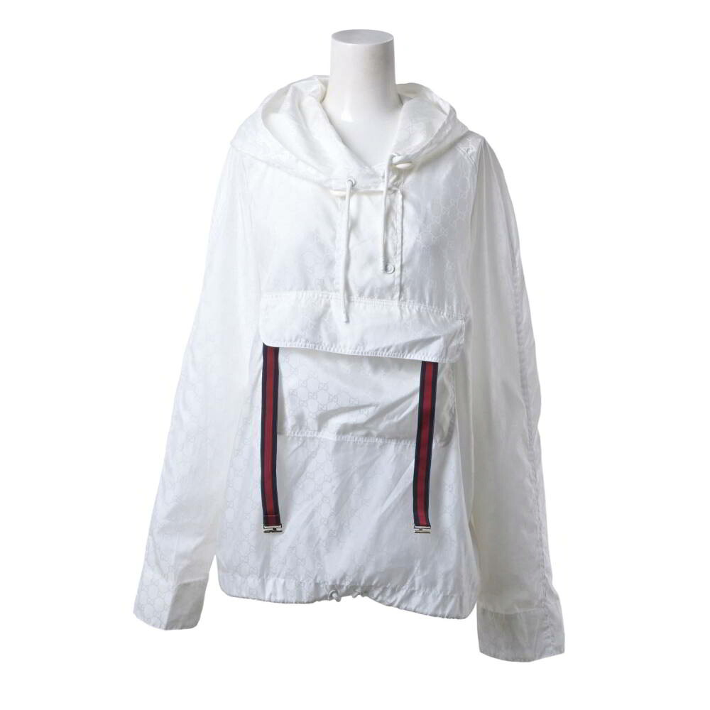 GUCCI シェリー酒生産ライン GG柄 ナイロン パーカ上衣 L 白いこと グッチ 【中古】