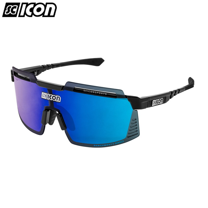 SCICON SPORTS シーコン AEROWATT FOZA エアロワット フォーザ Black Gloss/Multimirror Blue｜サイクリック店