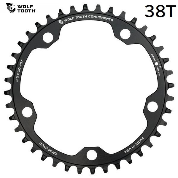 WolfTooth ウルフトゥース 130 BCD 5 Bolt Chainring 38T compatible with SRAM Flattop チェーンリング-自転車・サイクリング-自転車用パーツ