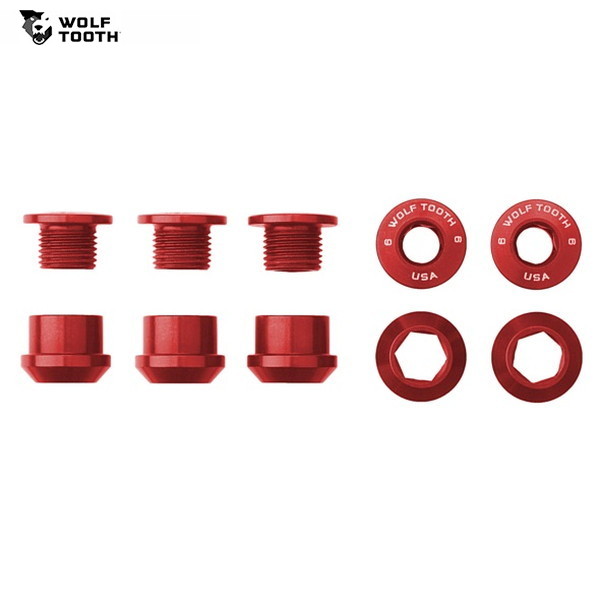 WolfTooth ウルフトゥース Set of 5 Chainring Bolts+Nuts for 1X - 5 pcs. red 6mm