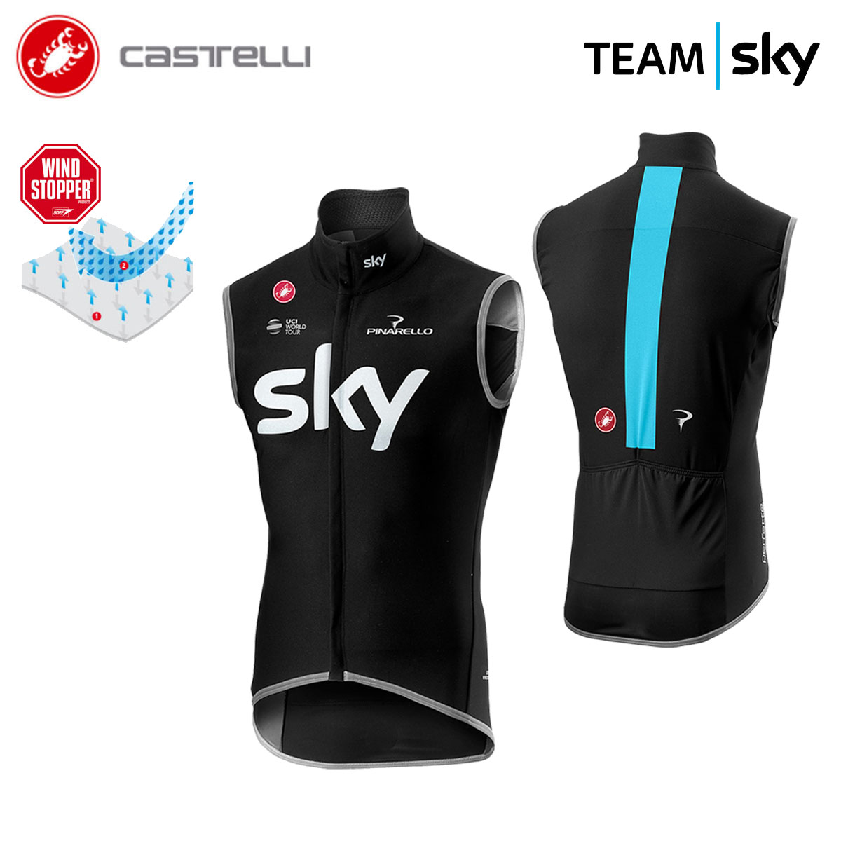 ＜最安値挑戦中＞☆CASTELLI 9013 TEAM SKY PERFETTO VEST カステリ チームスカイ ペルフィット ベスト(プロ選手モデル)