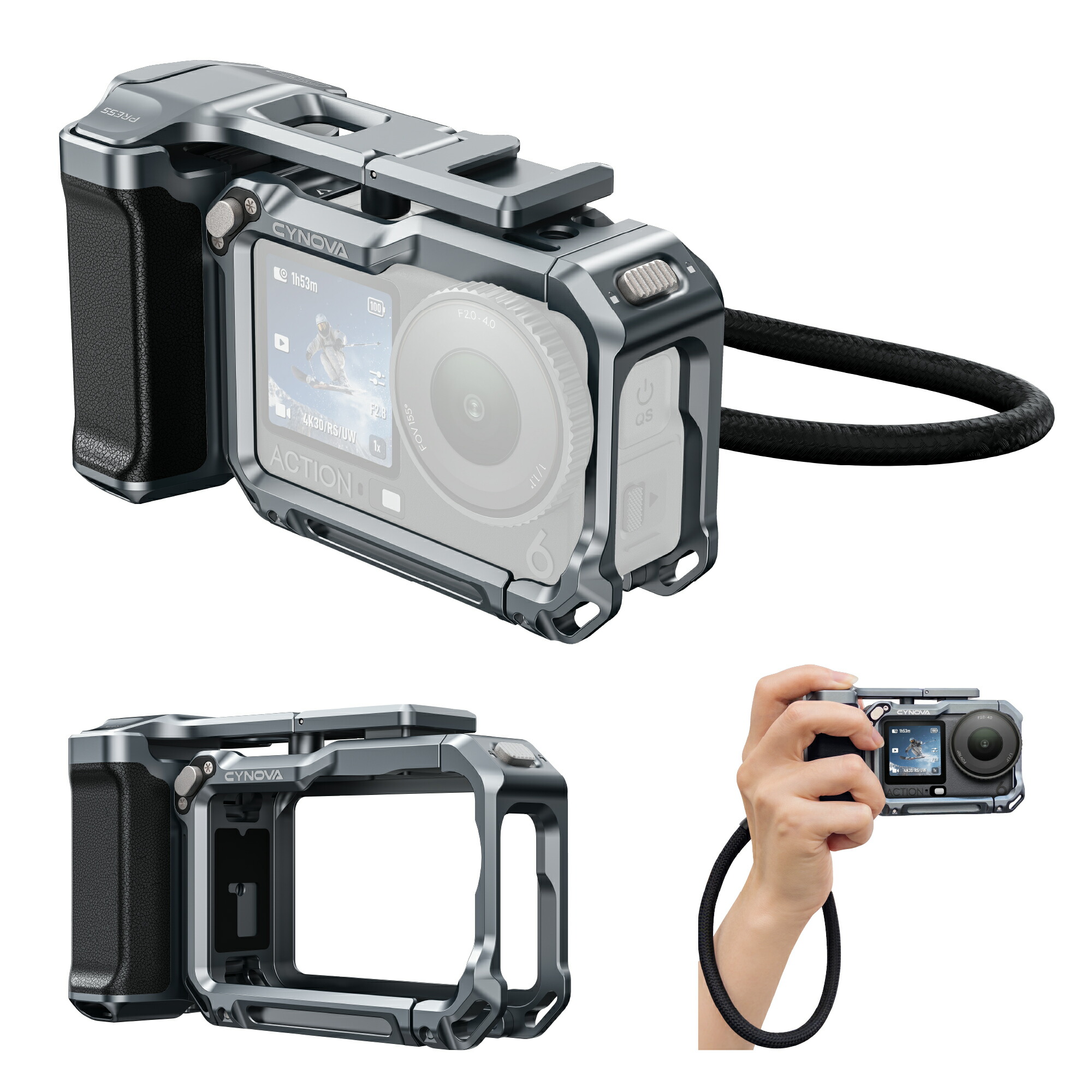CYNOVA  DJI Osmo Action 6 用 グリップキット 軽銀アロイ伏せ籠 保護することひな形付き添い人 写真機手持ち部分 表どおり映画化手持ち部分書き割り 三脚架 自撮り棒 補光点火装置 マイクロホンなど繋ぎ合わせる能力のある Osmo Action 6 付属物に相応う