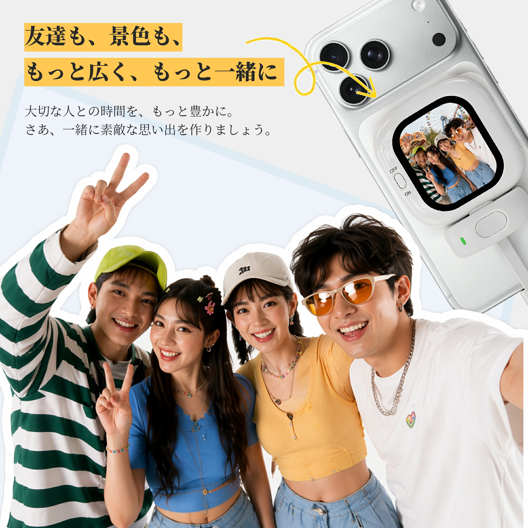 FounistVlogmateminiPhone用外カメラ自撮りモニター充電不要自撮りスクリーン超薄iPhoneiPhone17対応スマホ背面モニター磁気式スマホVlog自撮りカメラモニター画面高精細外部ディスプレイVlog記録ビデオ録画SNS人気