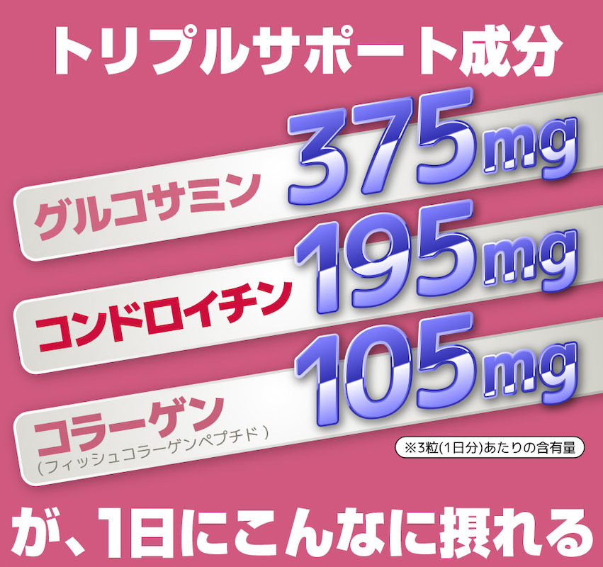 市場 グルコサミン 約６ヶ月分 スムーズな動きをトリプルサポート コラーゲン コンドロイチン 3つの成分を１粒に凝縮 大容量540粒 3in1