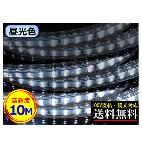 LEDテープライト 調光対応 100V直結 10M 高輝度 明るい 昼光色 間接照明 二列式 インテリア CY-TPDC10M