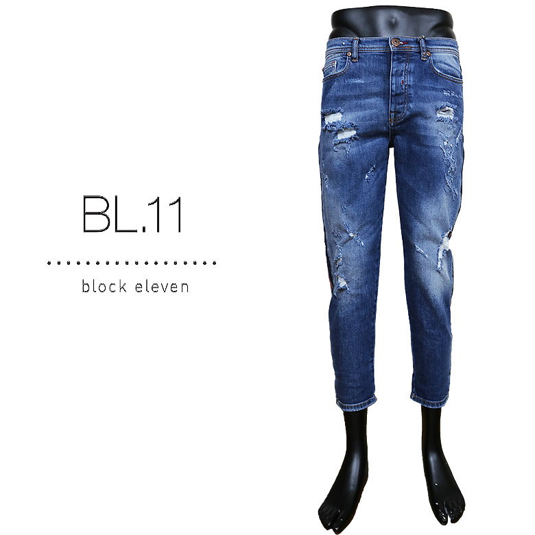 【bl.11 block eleven】JEANS ROTTO+BANDA デニム ジーンズ ダメージ加工 ボタンフライ メンズ カジュアル