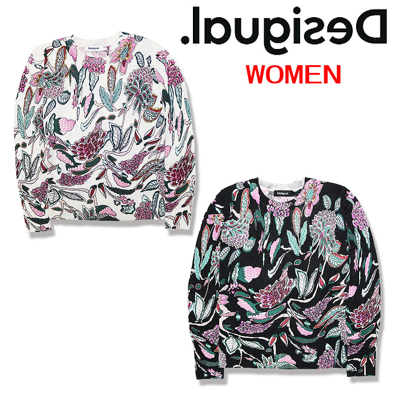 【Desigual】デシグアル 編み物 プルオーバー KNIT JERS MANCHESTER 花柄刷り上げる 草木刷り上げる 丸首 レディース ユニ 心地好い トップス-ニット・セーター