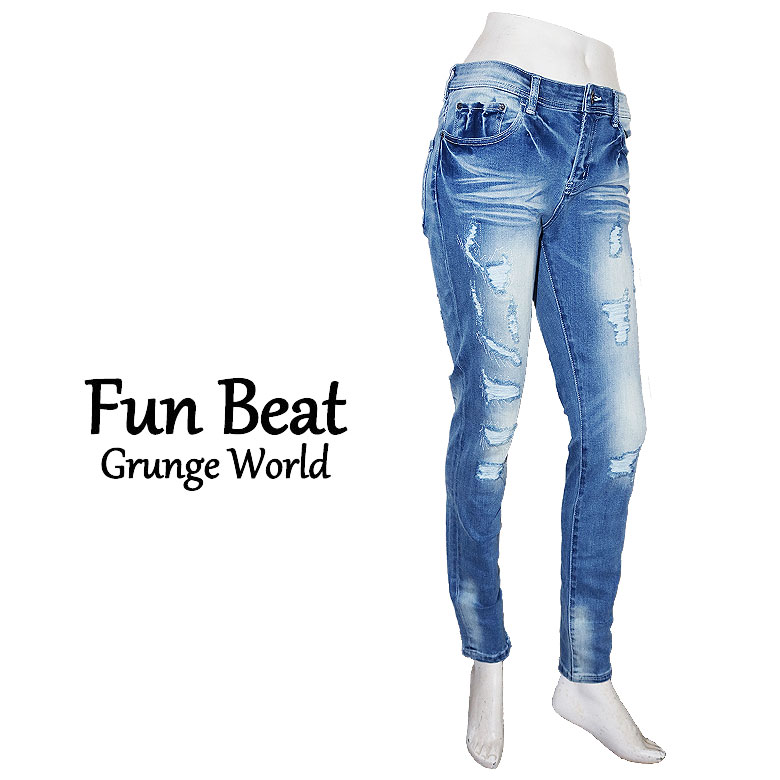 【Fun Beat】ファンビート デニム ジーンズ ストレッチ ダメージ リペア クラッシュ加工 美脚 メンズ カジュアル 12,514円