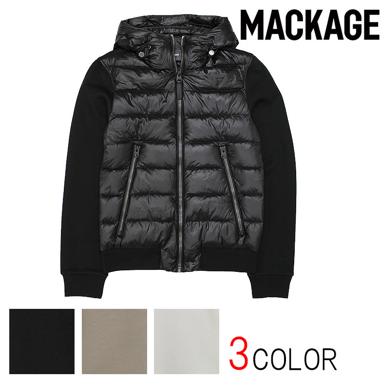 【MACKAGE】マッカージュ ライトダウンジャケット コンビダウン FRANK-R インナーダウン ロゴパッチ 光沢感 メンズ ロングシーズン 高級