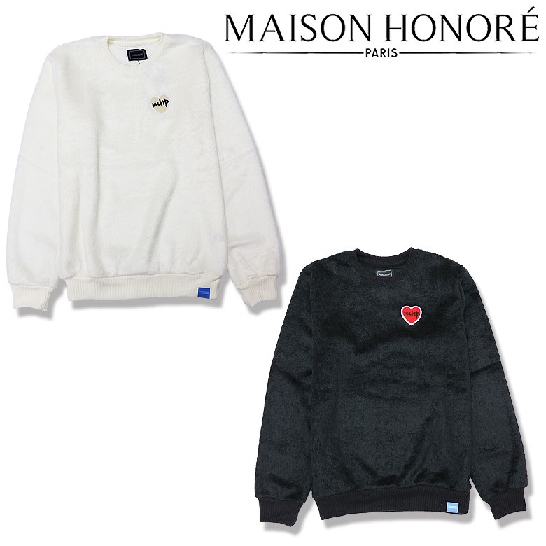 【MAISON HONORE PARIS】メゾンオノレ プルオーバー 編み物 シャギー 1HEART PATCH SHAGGY SWETER ハート形継ぎ切れ 秋冬 生あたたかい メンズ ユニ 心地よい