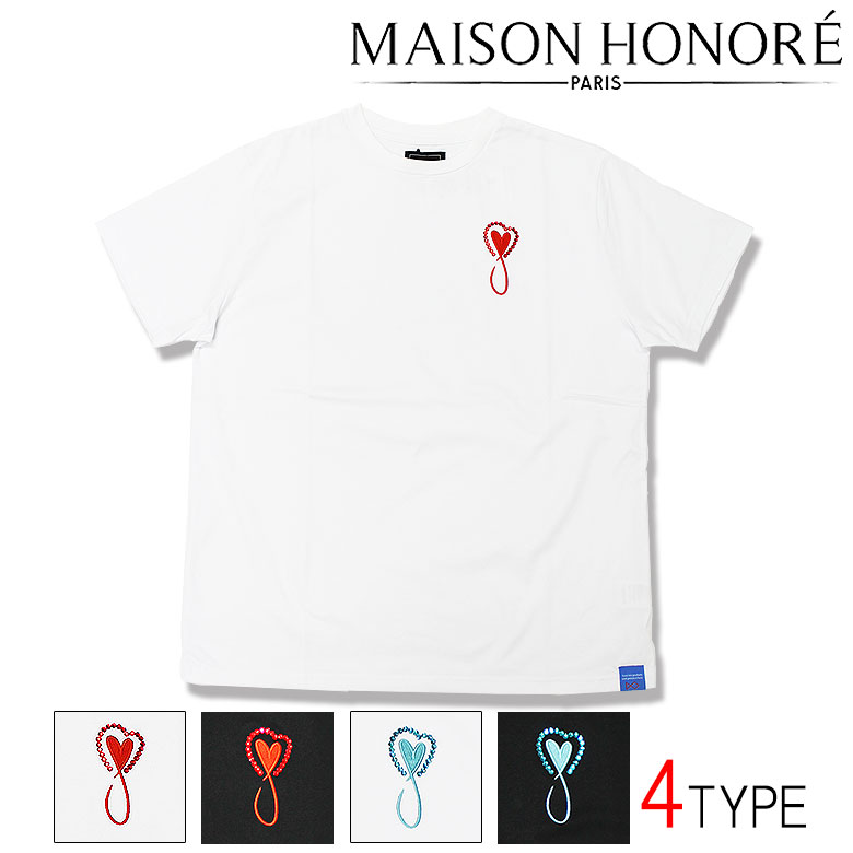 【MAISON HONORE PARIS】メゾンオノレ Tシャツ 半袖 カットソー tiphanie Stone S/S T-SHIRT ハートフィッシュ ラインストーン スワロ ワンポイント刺繍 メンズ ユニ カジュアル
