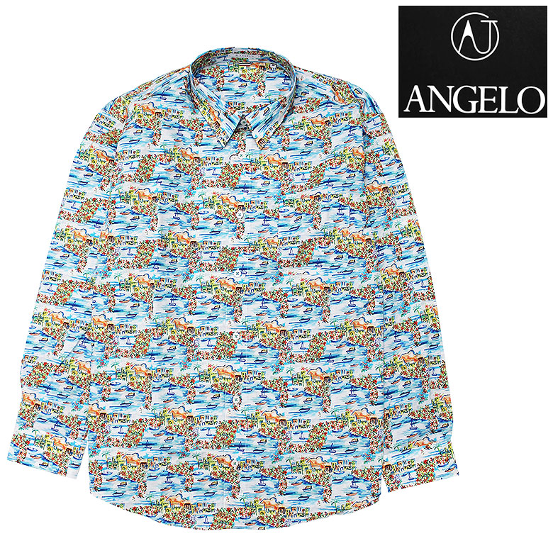 【ANGELO】アンジェロ 長袖シャツ ロングスリーブ 爽やか イタリア オシャレ 鮮やか 夏 派手 街並みデザイン メンズ カジュアル｜DBLAND