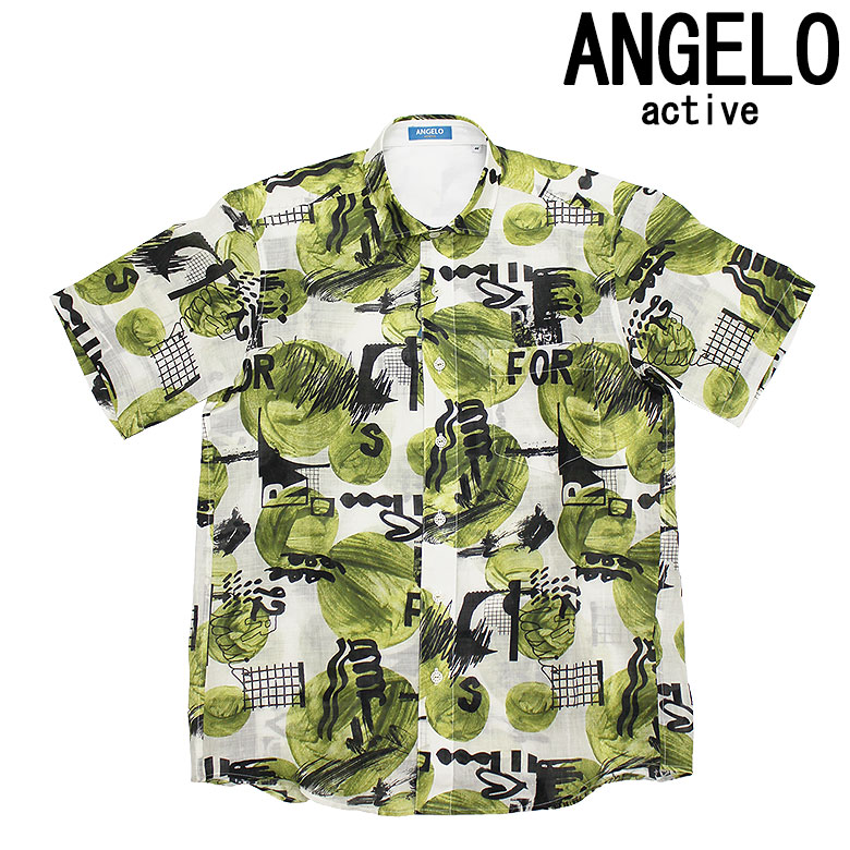 【ANGELO】アンジェロ 半袖シャツ ショートスリーブ S/S SHIRT 爽やか イタリア オシャレ 鮮やか 夏 白 ホワイト 緑 グリーン 涼しい 胸ポケット メンズ カジュアル｜DBLAND