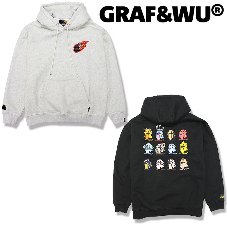 【GRAF&WU】グラフアンドウー パーカー フーディ プルオーバー ゴースト 刺繍 裏起毛 オーバーサイズ ヒップホップテイスト ユニセックス メンズ 韓国ファッション|DBLAND