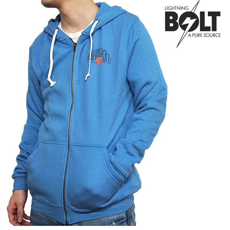【Lightning Bolt】ライトニングボルト パーカー ジップアップパーカー zip hoodei ブルー サーフ サーファー バックプリント 裏起毛 フード メンズ