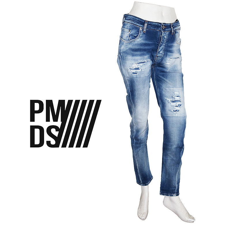 P.M.D.S. ピーエムディーエス デニム ジーンズ BARRET JEANS ダメージ加工 バレット ボタンフライ ドローコード メンズ カジュアル f25j3527 pmds｜DBLAND 35,035円