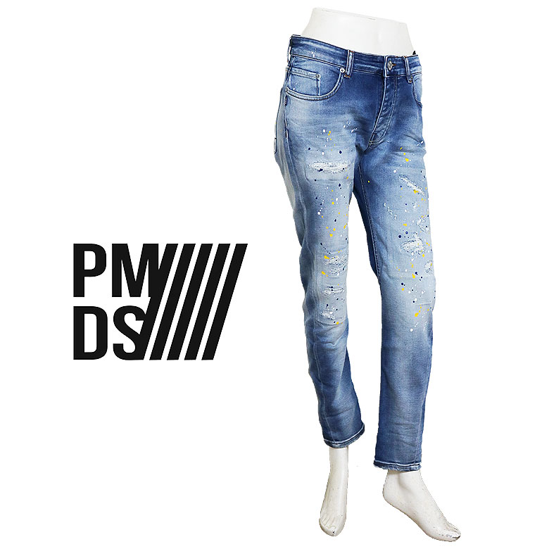 【P.M.D.S.】 ピーエムディーエス デニム ジーンズ BARRET JEANS ダメージ加工 ペイント バレット ボタンフライ ドローコード メンズ f26j3527211006 pmds