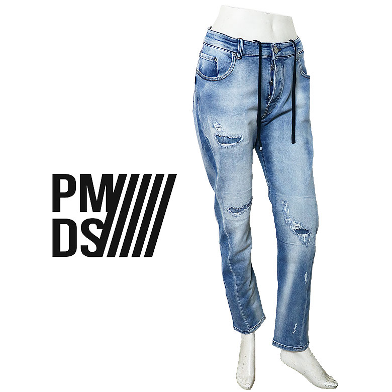【P.M.D.S.】 ピーエムディーエス デニム ジーンズ BARRET JEANS ダメージ加工 バレット ボタンフライ ドローコード メンズ カジュアル f26j3527211005 pmds