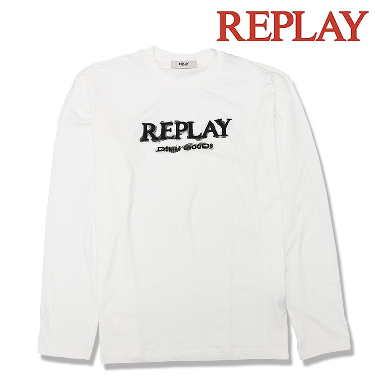【REPLAY】リプレイ Tシャツ 長袖 カットソー ロンT ロングスリーブ ロゴプリント 滲み効果 カジュアル メンズ