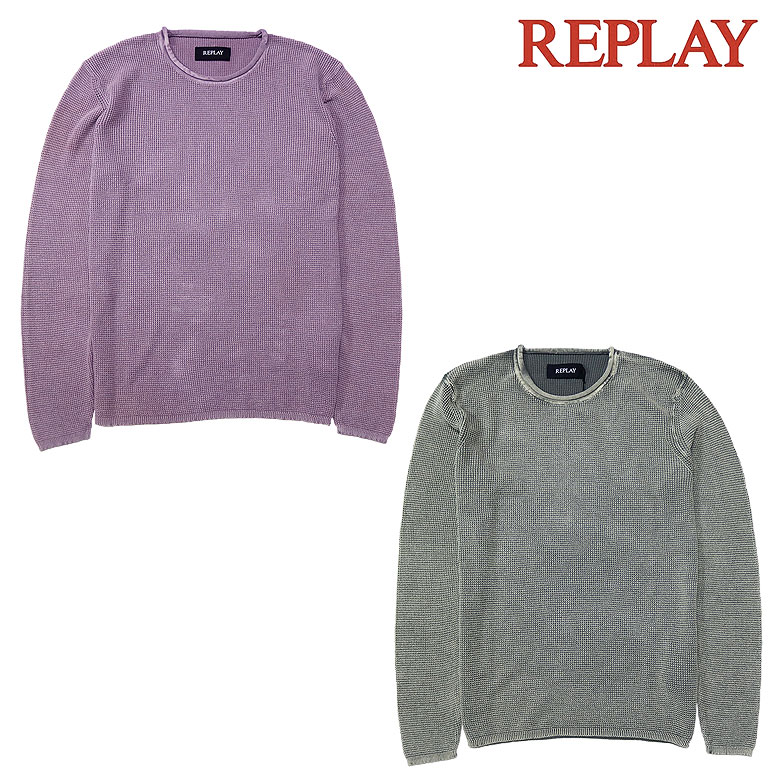 【REPLAY】リプレイ ニット コットンウォッシュプルオーバー 春 COTTON PULLOVER フェード感 メンズ カジュアル