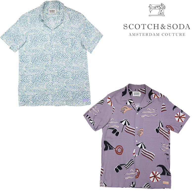 SCOTCH&SODA スコッチアンドソーダ シャツ 半袖シャツ 胸ポケット 総柄 プリント 柔らかい 軽量 メンズ カジュアル 180032