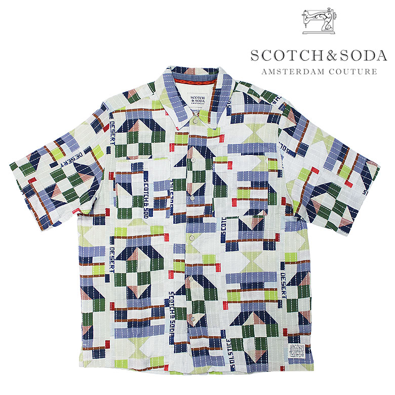 【SCOTCH&SODA】 スコッチアンドソーダ 半袖シャツ カジュアルシャツ ステッチデザイン 胸ポケット 刺繍 セットアップ可 182227 メンズ カジュアル｜DBLAND