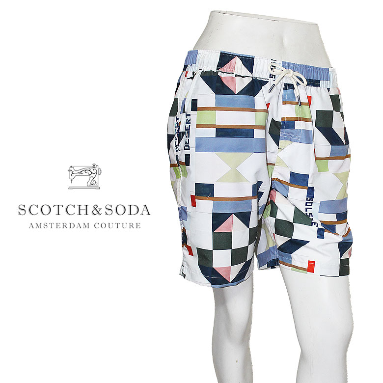 【SCOTCH&SODA】 スコッチアンドソーダ スイムショーツ 水着 ショーツ 海 ミドル丈 プリント柄 幾何学模様 182199 メンズ カジュアル