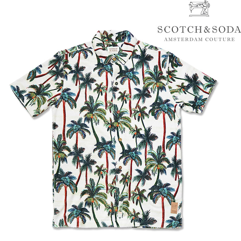 SCOTCH&SODA スコッチアンドソーダ 半袖シャツ S/Sシャツ 南国 パイル地 リゾート パームツリー セットアップ可 メンズ カジュアル｜DBLAND