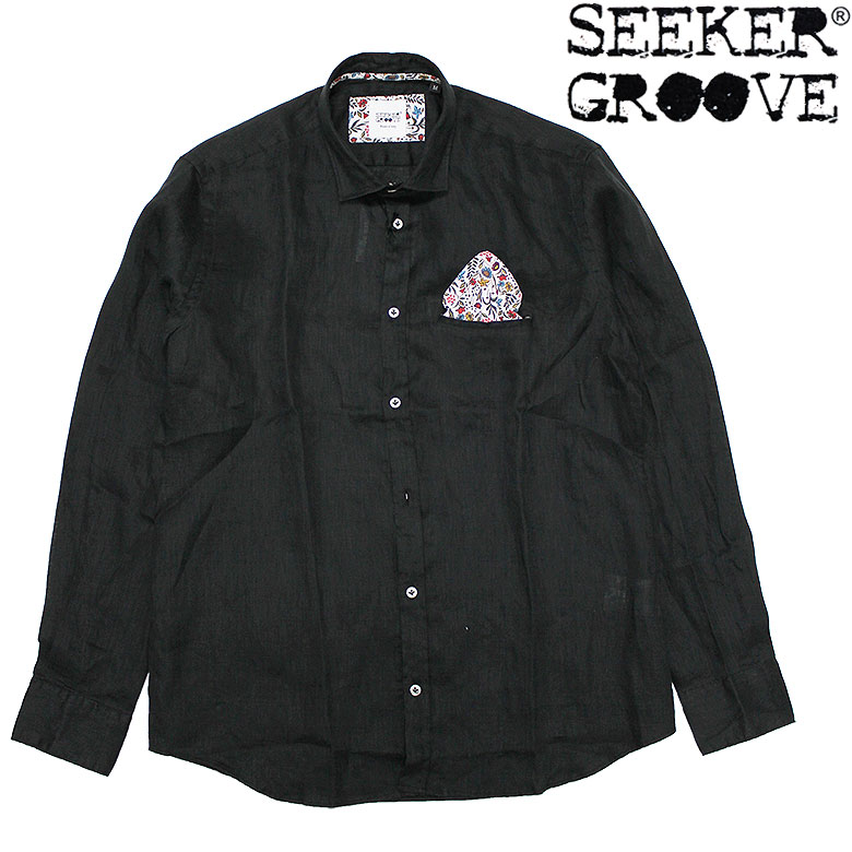 【SEEKER GROOVE】シーカーグルーブ 長袖プルオーバー LS SHIRT 麻プルオーバー リネンプルオーバー 薄っぺら 冷やりとした 口さかしい 無地 分かりやすい 成年者 メンズ 心地よい