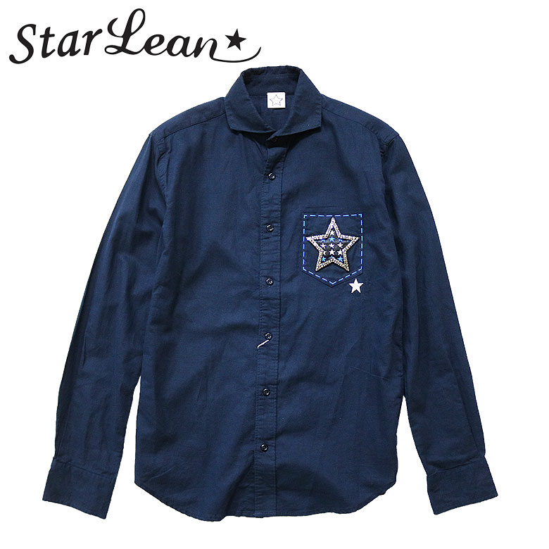 【Star Lean】スターリアン スター刺繍デザインリネン混シャツ 長袖シャツ メンズ 星 ラインストーン サングラス