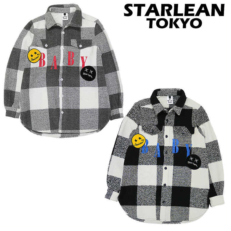 【StarLean】スターリアン シャツジャケット SHIRTJACKET BABY スワロ パッチ 胸ポケット ベイビープリント メンズ ユニセックス