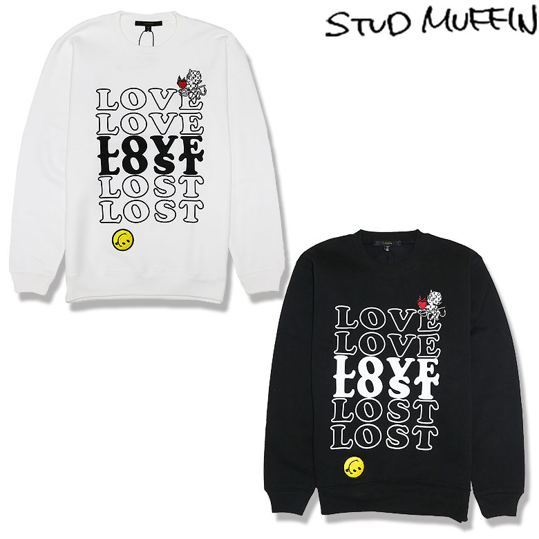 【STUD MUFFIN】スタッドマフィン スウェット トレーナー 長袖 スエット 裏毛起毛 BEBYLパッチ LOVELOSTプリント ハートサガラパッチ メンズ｜DBLAND