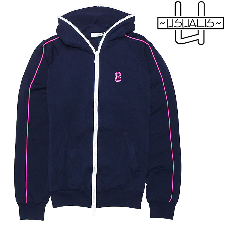 【USUALIS】ウザリス パーカー フーディ ジップアップ 2LINE DESIGN ZIP HOODIE NO8 スワロ ラインストーン メンズ イタリアブランド|DBLAND