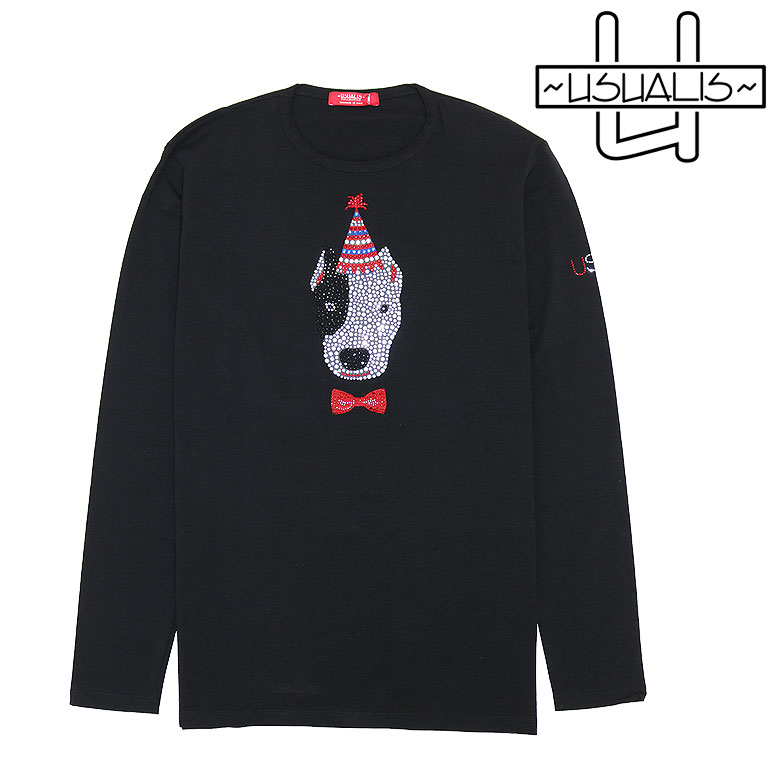 でおすすめアイテム Usualis ウザリス Party Dog Design L S Tee 長袖tシャツ メンズ 犬 ドッグ パーティー スワロ ラインストーン カジュアル 福袋セール Qchfoundation Ca