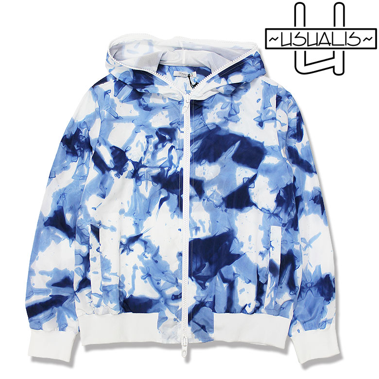 【USUALIS】ウザリス ナイロンジャケット ウィンドブレーカー メッシュ地 GRUNGE DESIGN NYLON JACKET グランジ柄 ラインストーン スワロ メンズ イタリアブランド