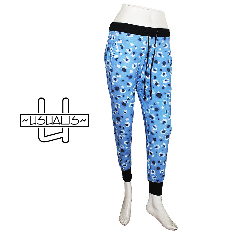 【USUALIS】ウザリス リブパンツ ジョガーパンツ ジョグパンツ LEOPARD PRINT DESIGN LIB PANTS ヒョウ柄 レオパード柄 セットアップ可 メンズ イタリア共和国ブランド名