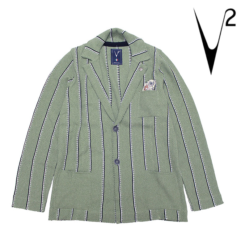 【v2brand】ブイツー ジャケット テーラードジャケット GIACCA RIGATA PESTO 3色編み ピンバッジ ハンカチーフ メンズ ライトアウター
