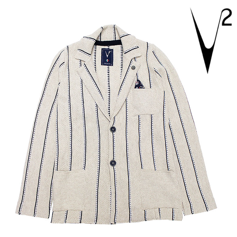 【v2brand】ブイツー ジャケット テーラードジャケット GIACCA RIGATA SABBIA 3色編み ピンバッジ ハンカチーフ メンズ ライトアウター｜DBLAND 30,030円