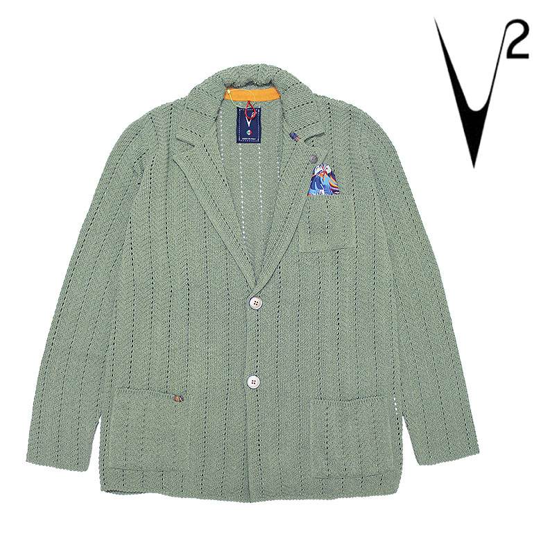 【v2brand】ブイツー ジャケット テーラードジャケット GIACCA RIGATA PUNTO RETE 穴あき ピンバッジ ハンカチーフ メンズ ライトアウター