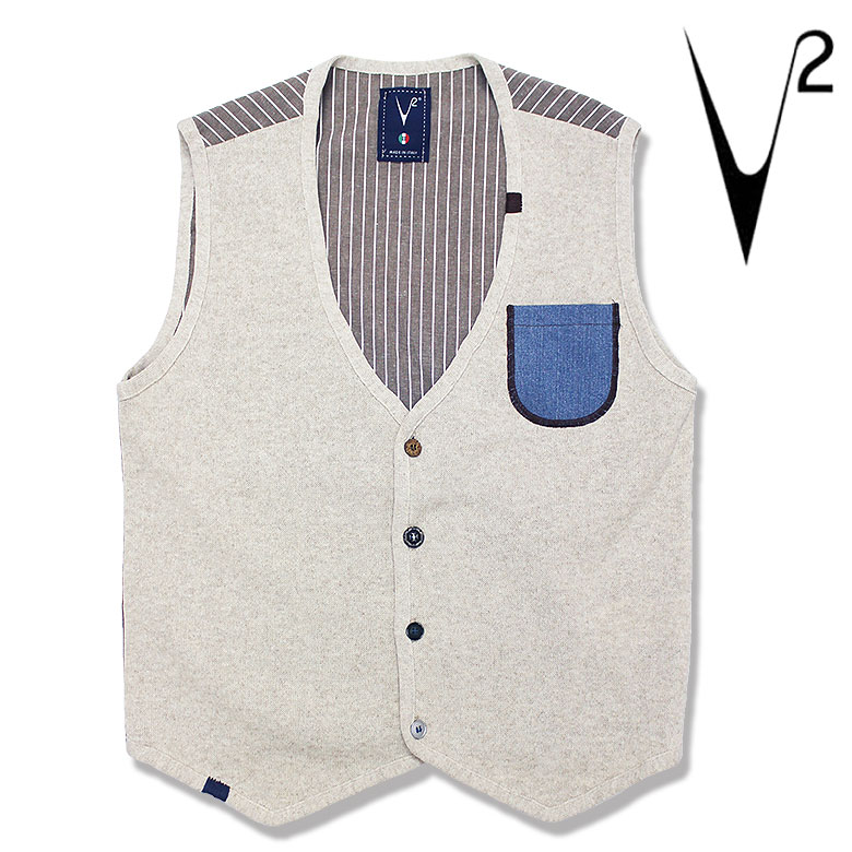 【v2brand】ブイツー ジレ ベスト 袖なし GILET PREMIUM ステッチ ストライプ 胸ポケット メンズ ライトアウター