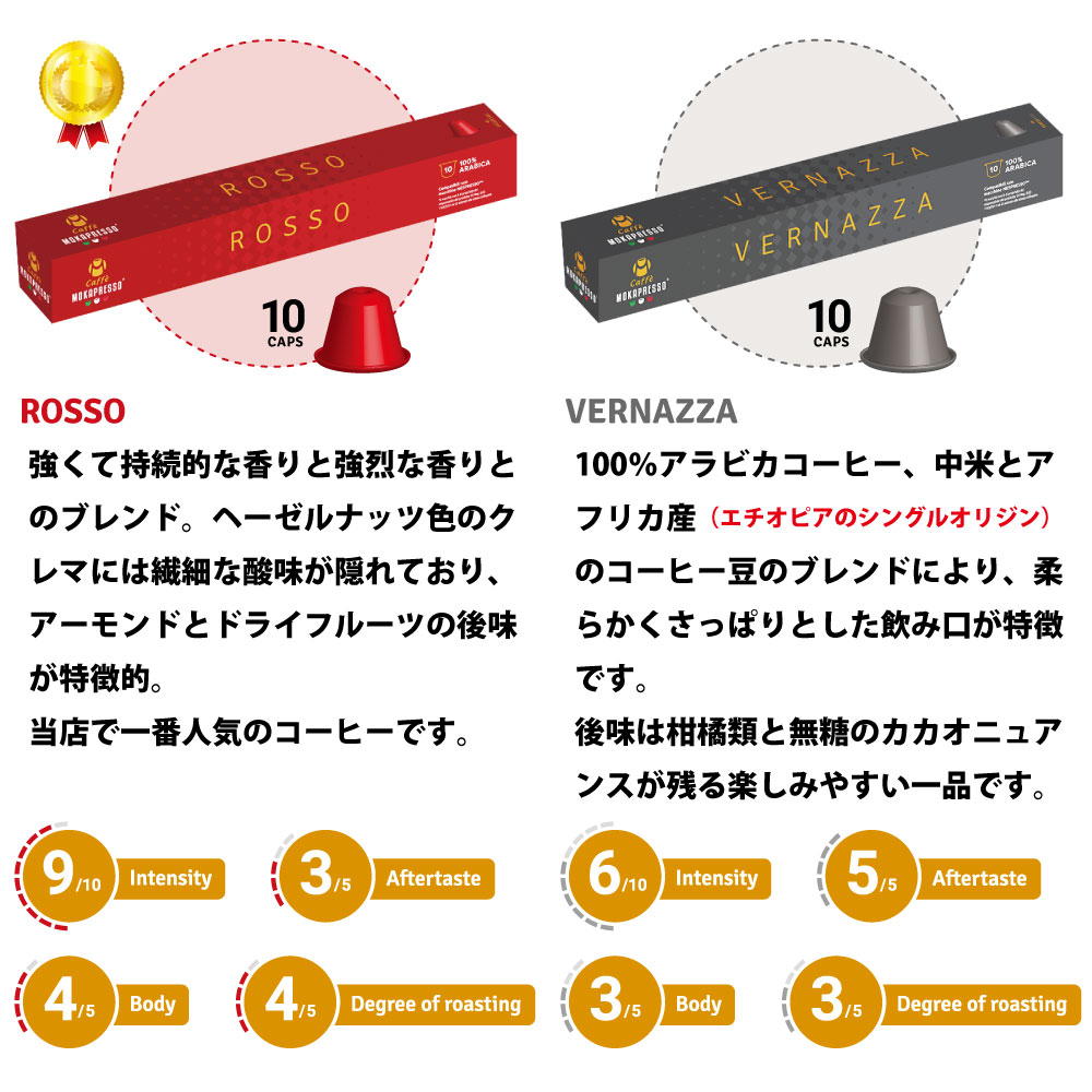5箱(50カプセル)MOKAPRESSO モカプレッソ カプセルコーヒーVERNAZZA ヴェルナッツァ強さ6/10 5箱(50カプセル)MOKAPRESSO モカプレッソ カプセルコーヒーVERNAZZA ヴェルナッツァ強さ6/10