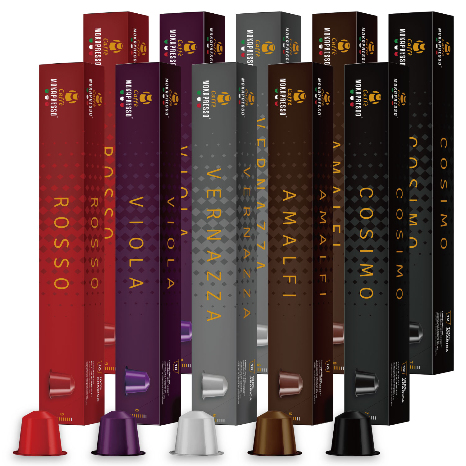 MOKAPRESSO モカプレッソ アルミカプセル 5種アソートセット10箱（100カプセル） カプセルコーヒー　互換カプセル Made in Italy 送料無料