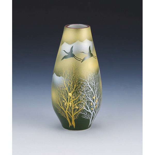 楽天市場】九谷焼 8号カメ寸胴花瓶 金箔木立連山に鶴 130550