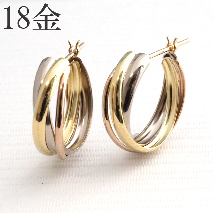 楽天市場】ピアス 18k フープ スリーカラー k18 18金 フープピアス K18